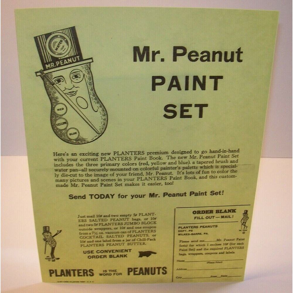 Mr Peanut Vintage Paint Set Planters Paper Sales Flyer 1955 Original Advertising
